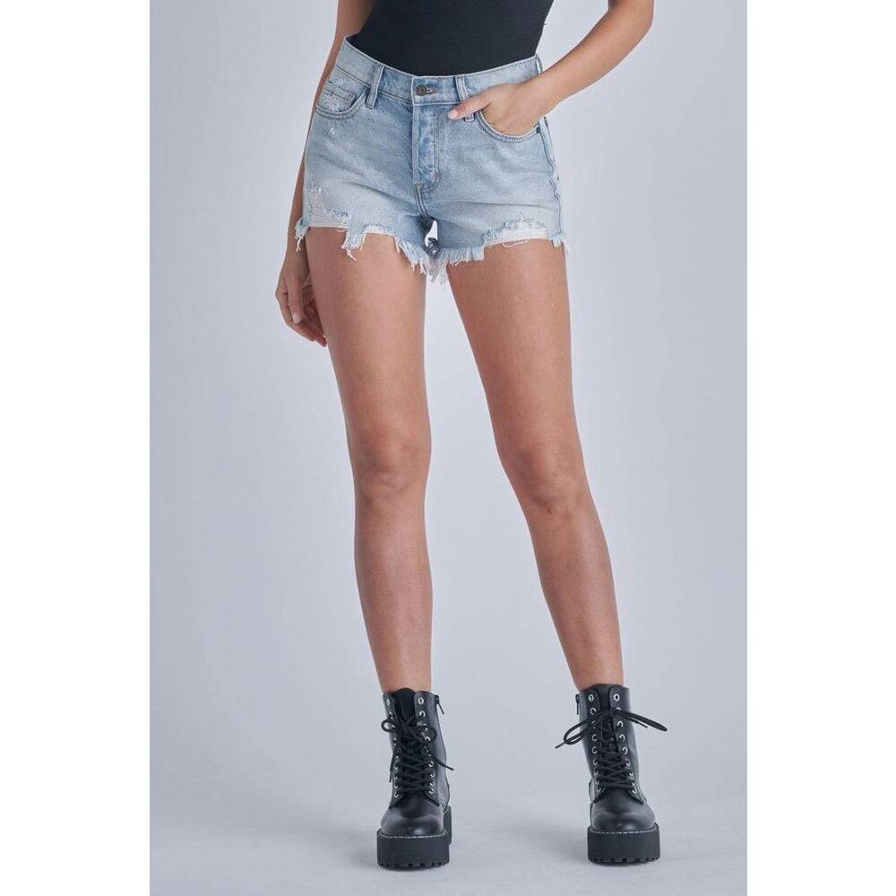 Hidden High Rise Button Fly Distressed Cut Off Denim Jean Shorts